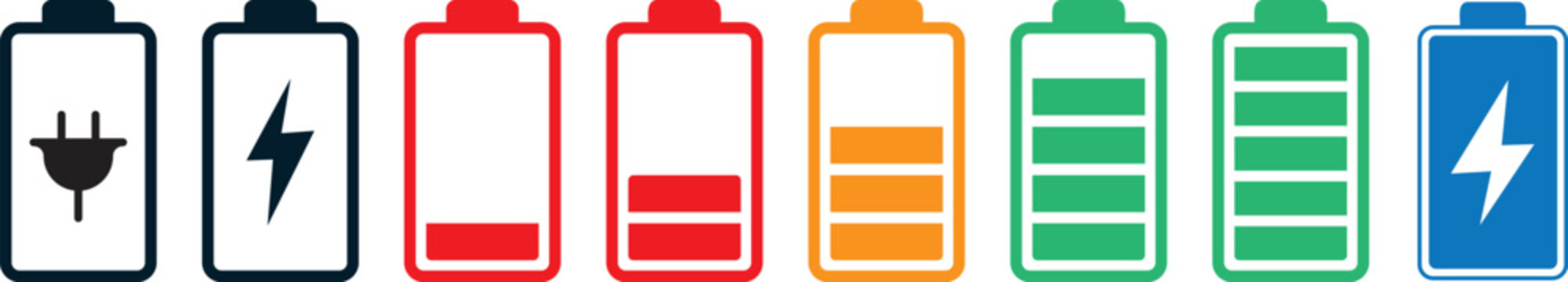 set of wireless charger battery graphics for website design, featuring high-quality inductive charging vector symbols