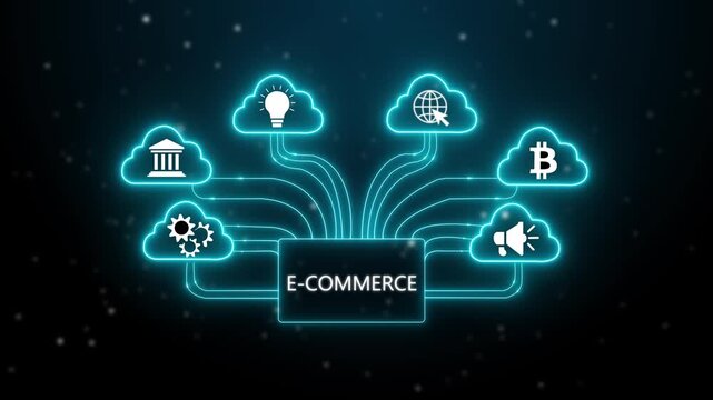E-commerce concept. performance metrics, and business insights from large data sets ,network , businesglowing 4k video animation