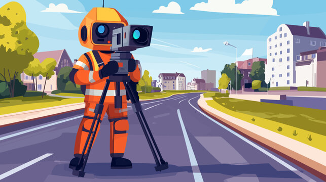 A robot with a camera in a city street during daytime