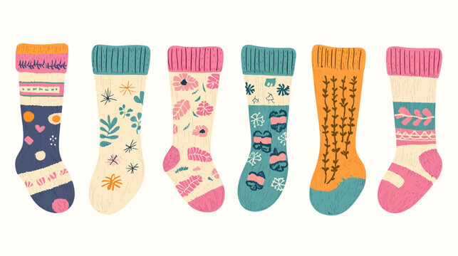 Colorful, patterned socks with floral, animal, and abstract designs