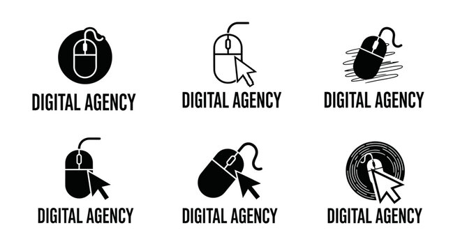 Set of Digital Agency Logos with Computer Mouse Icons