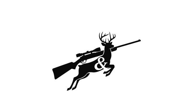 Hunting Logo Design Featuring Deer Silhouette and Rifle