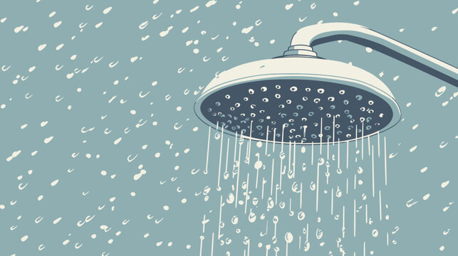 Shower head with water spray against a blue background