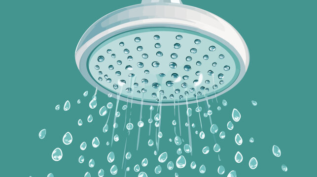 Shower head with water droplets falling, close-up view