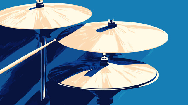 Illustration of three beige-colored cymbals mounted on stands against blue background
