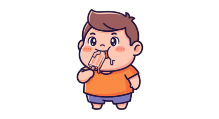 Fototapeta premium Cute Cartoon Boy Thinking with Hand on Mouth Pose.