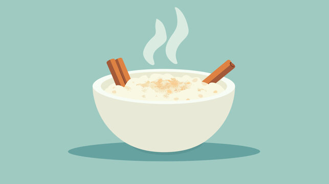 Illustration of a steaming bowl of creamy oatmeal with cinnamon sticks