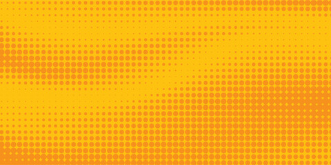 Fototapeta premium Retro pop art background with a vibrant orange and yellow halftone dot pattern gradient. Classic comic book style vector banner for creative graphic designs