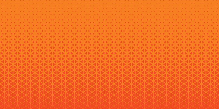 Abstract orange pop art background with a geometric triangular grid pattern. Retro halftone style vector banner with vibrant orange and yellow gradient texture