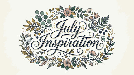 Obraz premium July Inspiration Floral Calligraphy Wreath Design