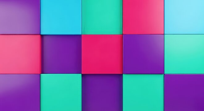 Geometric pattern composed of large, uniform squares creating a vivid, repeating mosaic structure. Digital abstract art background texture, pattern, bright, technological