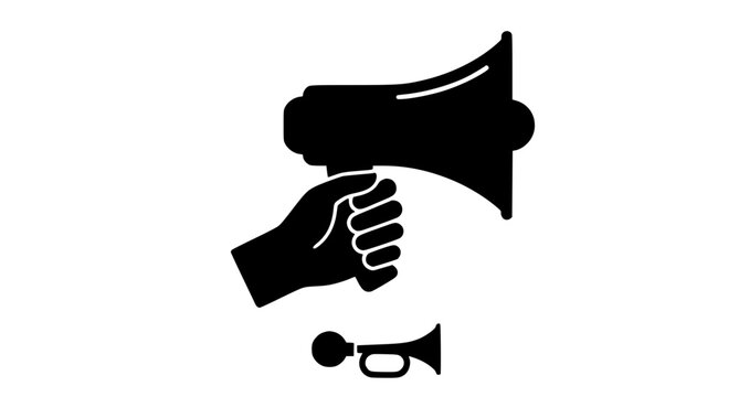 Modern minimal megaphone hand silhouette with car horn flat icon vector illustration