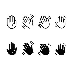 Fototapeta premium A set of graphic icons depicting a hand waving, illustrating various styles and movement for greeting or signaling goodbye.