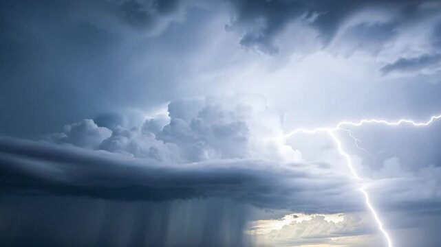 Dramatic storm clouds with lightning flash.