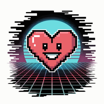Smiling Pixel Art Heart Character.
