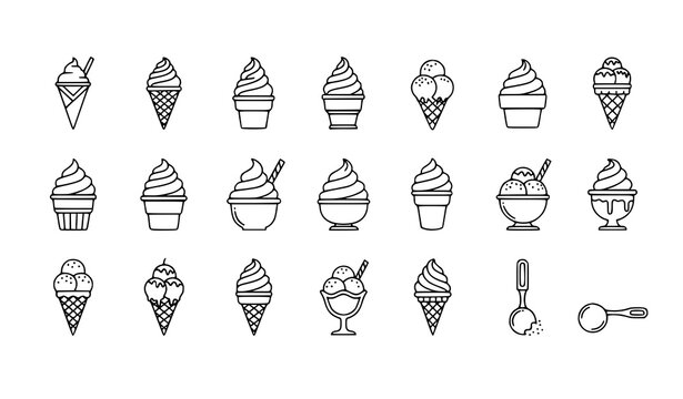 SEO Title:
Editable Ice Cream Cone Vector Icon Set with Soft Serve Scoop Cup and Frozen Dessert Symbols