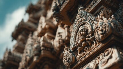 Obraz premium Elaborate temple facade displays ancient artistry and religious devotion