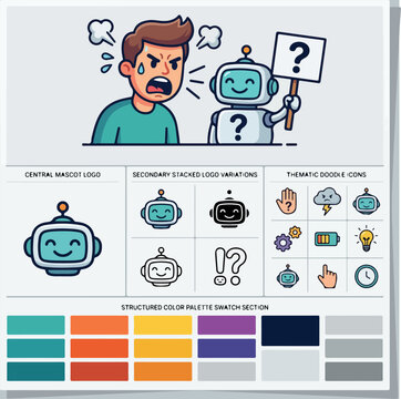 Man and robot confusion expression.