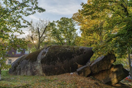 Remains of a historic pointed bunker, high bunker of the Winkel type, air-raid shelter at the former military site of W&uuml;nsdorf, Zossen, Fl&auml;ming, Brandenburg, Germany