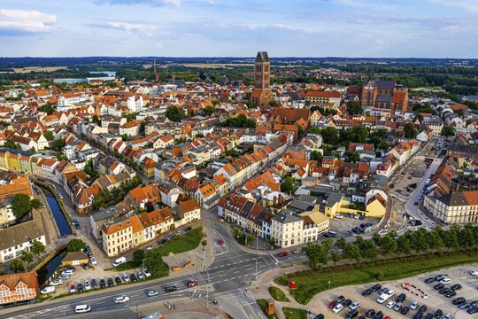 Aerial of the Unesco world heritage site Hanseatic city of Wismar, Germany
