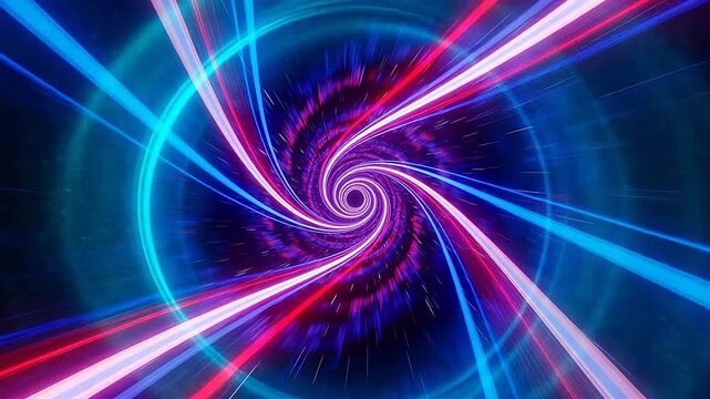 Colorful spiral light vortex tunnel converging to deep center