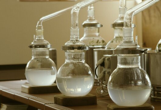 Three destillation stills for making drugs in a laboratory