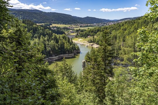 The Doubs reservoir Lac des Brenets between Switzerland and France