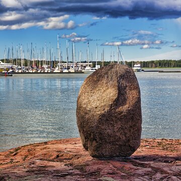 Prominent rock on the coast, Lilla Holmen Island, Mariehamn, Fasta &Aring;land, Aland Islands, Aland Islands, Finland