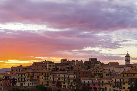 Evening mood over the idyllic mountain village of Capoliveri, Elba, Tuscan Archipelago, Tuscany, Italy