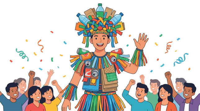Man in colorful costume dancing festival.