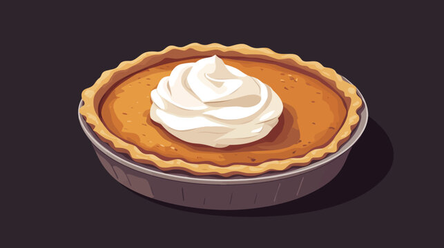 Illustration of a pumpkin pie with whipped cream topping on dark background