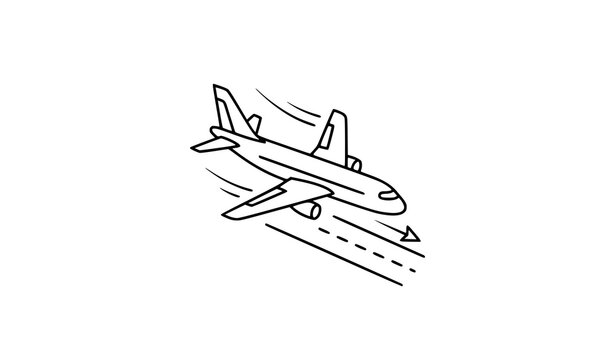 Modern landing aircraft outline icon in flat line vector style isolated on white background