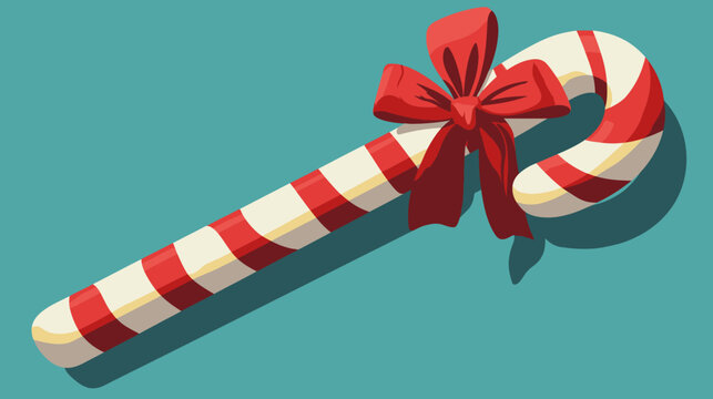 Illustrated candy cane with red bow, festive decorative design
