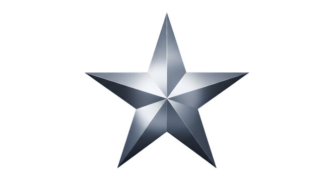 Silver five pointed star metallic texture isolated on transparent background