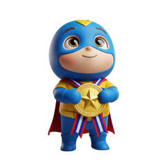 Fototapeta premium Chibi superhero holding gold medal