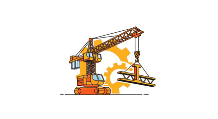 Obraz premium Construction Crane Lifting Steel Beam with Gear Background