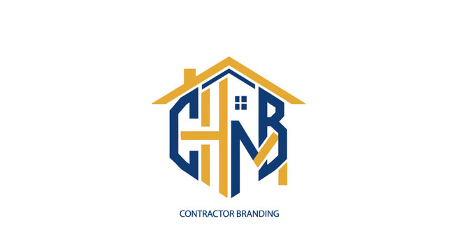 Construction Company Logo: CHM Contractor Branding, House Shape