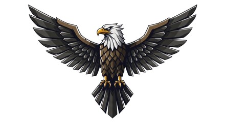 Fototapeta premium An eagle spreads its wings while standing on a surface outdoors in nature.