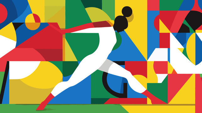 Abstract geometric pattern with human figure performing exercise