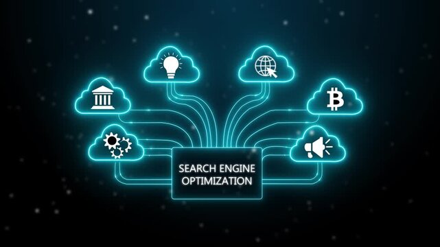 Search engine optimization interface concept. performance metrics, and business insights from large data sets ,network , business ,technology concept glowing 4k video animation