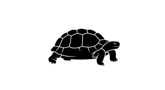 A turtle silhouette walks slowly on a plain surface with its shell visible.