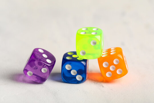 Colorful game dices on white background