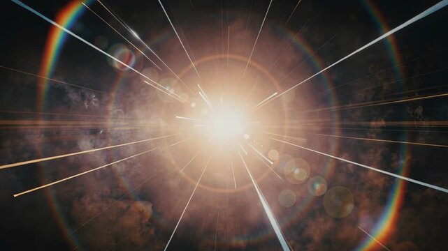 Abstract glowing sunburst light beam flare cosmic explosion energy radiant sky space glow lens spectrum dynamic motion fantasy background