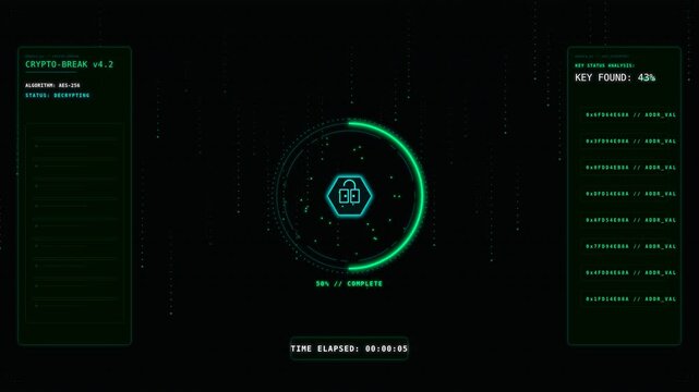 Futuristic motion animation of digital interface with dynamic circular progress indicators and data visualization elements in a high-tech environment.