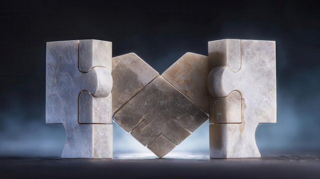 Marble Puzzle Pieces Forming a Heart Teamwork Unity
