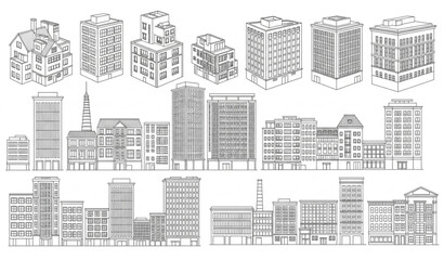 Architectural cityscape with various building designs © Ms