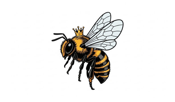 Queen bee illustration with crown vintage style vector graphic
