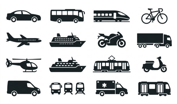 Transportation modes and vehicles icon set