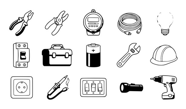 Collection of electrical and hand tools icons