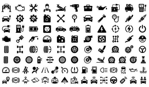 Automotive icons and symbols for vehicle maintenance and repair